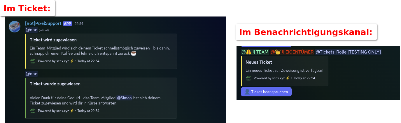 Ein Screenshot, der Claim-Statusnachrichten zeigt und wie man ein Ticket claimed